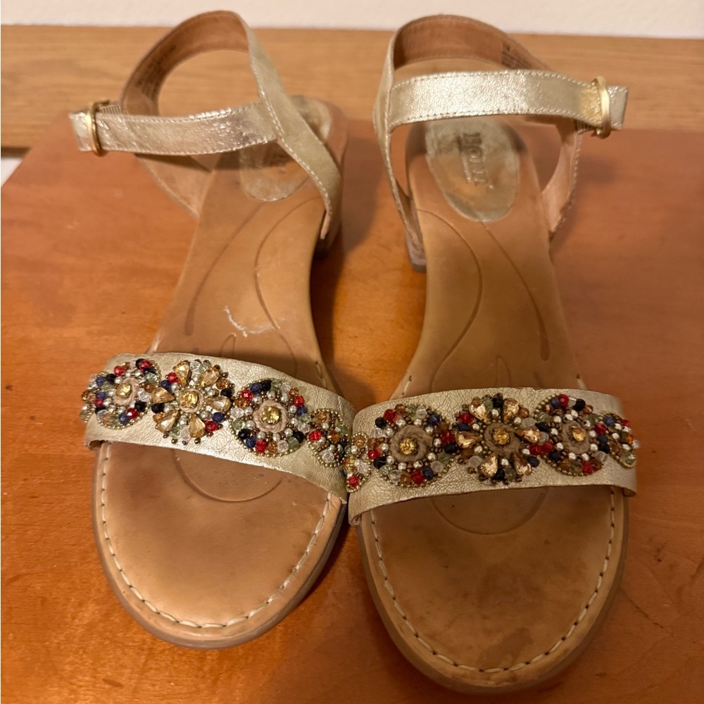 Born Jewel Embellished Tan and‎ Gold Sandals